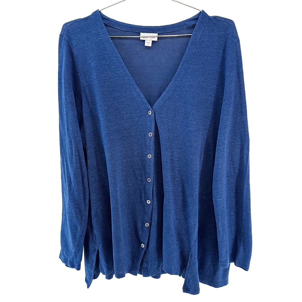 J.JILL 100%‎ Linen V-neck Lightweight Cardigan Sweater • Large • navy blue